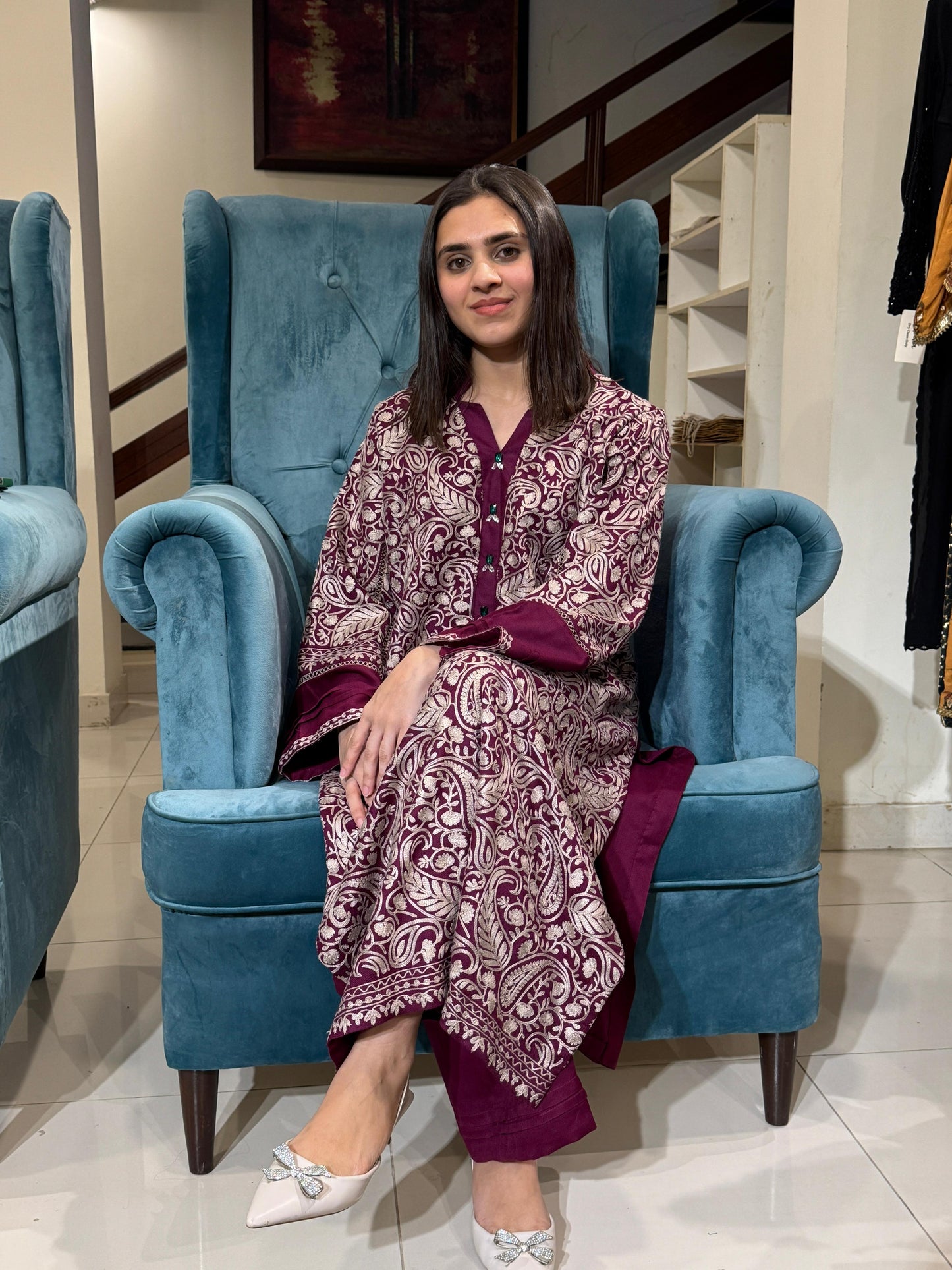 MAROON WORKED PASHMINA SHIRT