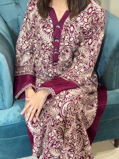 MAROON WORKED PASHMINA SHIRT
