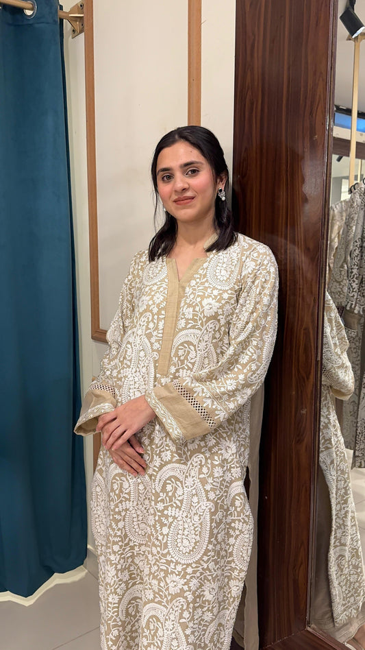 BEIGE PASHMINA WORKED SHIRT